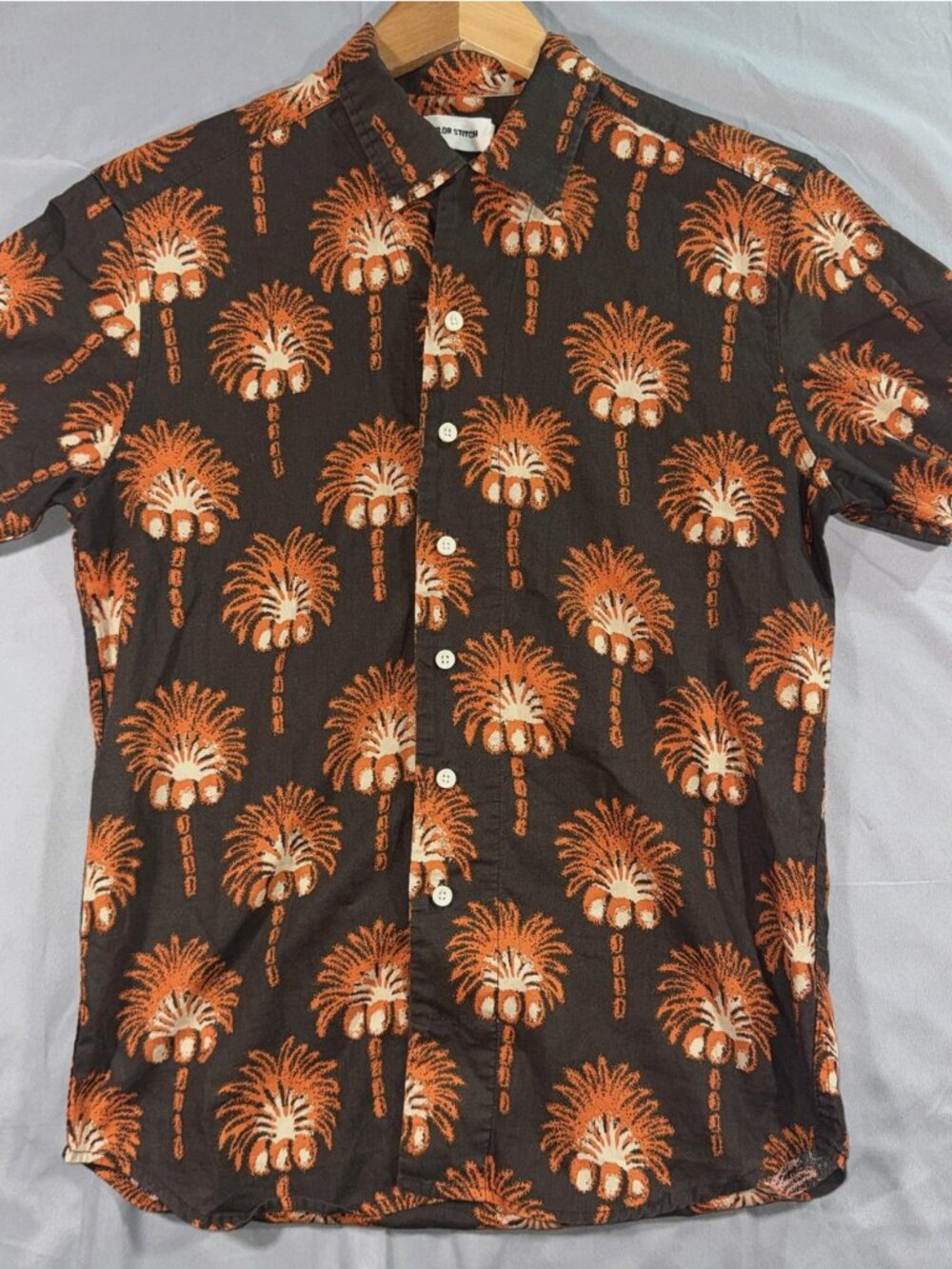 Taylor Stitch Hawthorne Mirage Palm Linen Short Sleeve Button Up Men’s 38